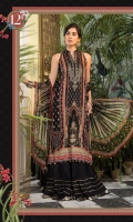 Printed shirt Dyed trouser Printed chiffon dupatta Embroidered neckline patti Embroidered neck motif Embroidered patti