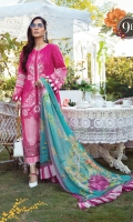 Printed Lawn Shirt Printed cambric Trouser Printed Trouser Patti Printed Chiffon Dupatta Embroidered Ghera Patch
