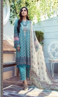 Printed Lawn Shirt Dyed cambric Trouser Printed Chiffon Dupatta Embroidered Neckline