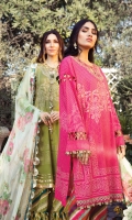 Printed Lawn Shirt Printed Cambric Trouser Printed chiffon Dupatta Embroidered Neckline Embroidered Patti