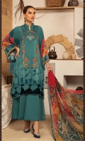 Printed Dobby Linen Shirt Dyed Trouser Printed Chiffon Dupatta Embroidered Patti Embroidered Panel 1 Piece