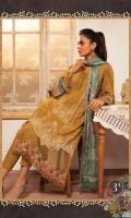 Printed dobby Linen Shirt Dyed Trouser Printed Silk Dupatta Embroidered Neckline Patti Embroidered Ghera Patti