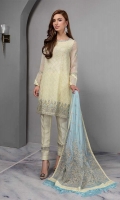 3 Pieces Shirt, Undershirt And Trouser Chiffon Fully Embroidered Panel Shirt Embroidered Sleeves Embellished Neckline Jacquard Straight Pants Net Embroidered Dupatta