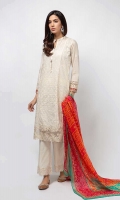 3 Piece Shirt, Trouser and Dupatta Embroidered paneled lawn shirt Embroidered cotton pants Printed silk dupatta