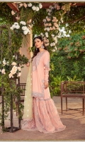 Plain Cotton Satin Front & Back Plain Chiffon Sleeves Embroidered Cotton Satin Sleeve Patch Embroidered Organza Neckline Embroidered Organza Side Chak Patches Embroidered Organza Ghera Lace Embroidered Organza Gharara Fabric Plain Cotton Satin Gharara Lining Embroidered Organza Gharara Lace Printed Organza Dupatta Embroidered Dupatta Patti