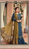 Embroidered Cotton Satin Front & Sleeves Plain Cotton Satin Back Embroidered Organza Neckline Embroidered Organza Sleeve Lace Plain Cotton Satin Trouser Embroidered Chiffon Dupatta Embroidered Chiffon Dupatta Pallu Lace