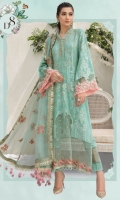 DYED JACQUARD FRONT DYED JACQUARD BACK DYED JACQUARD SLEEVES EMBROIDERED ORGANZA DUPATTA DYED COTTON SATIN TROUSER EMBROIDERED ORGANZA GHERA LACE WITH PEARLS EMBROIDERED ORGANZA SLEEVES PATTI WITH PEARLS EMBROIDERED COTTON SATIN DUPATTA PATTI EMBROIDERED ORGANZA NECK LACE