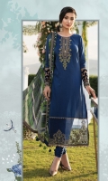 DYED COTTON SATIN SHIRT DIGITAL PRINTED CRINKLE CHIFFON DUPPATA DYED COTTON SATIN TROUSER EMBROIDERED ORGANZA NECKLINE EMBROIDERED ORGANZA GHERA PATCH EMBROIDERED COTTON SATIN SLEEVES PATTI 1 EMBROIDERED/APPLIQUE VELVET & TISSUE SLEEVES PATTI 2 EMBROIDERED COTTON SATIN DUPATTA PATTI