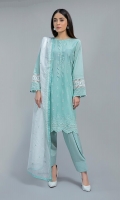 Shirt, Trouser, Dupatta Chicken kaari lawn shirt Embroidered sleeves paired with matching lawn cotton shalwar Embroidered check organza dupatta