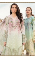 Printed lawn front Printed lawn back Printed lawn sleeves Printed tissue silk dupatta Printed cambric trouser Embroidered ghera patch Embroidered ghera lace Embroidered sleeve patch Embroidered sleeve lace Embroidered neckline lace