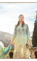 Printed lawn front Printed lawn back Printed lawn sleeves Printed tissue silk dupatta Printed cambric trouser Embroidered ghera patch Embroidered ghera lace Embroidered sleeve patch Embroidered sleeve lace Embroidered neckline lace