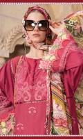 Embroidered Pima lawn front 3 pieces Printed lawn back Dyed lawn sleeves Printed tissue silk dupatta Printed cambric trouser Embroidered organza sleeve lace Embroidered organza sleeve patch 2 pieces