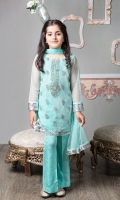 3 Piece Shirt, Trouser and Dupatta Net Embroidered Shirt with Grip Trouser  Net Dupatta Embellished with Lace and Buttons
