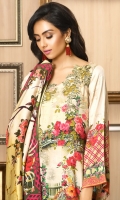 Digital print shirt with embroidered Nick line  Printed Linen dupatta  Dyed trouser with embroidered patch
