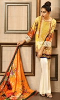 Digital print shirt with embroidered Nick line  Printed Linen dupatta  Dyed trouser with embroidered patch
