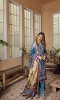 Embroidered sequinned front panel on lawn Embroidered sequinned front side panel on lawn Embroidered sequinned back panel on lawn Embroidered sequinned back side panel on lawn Embroidered sleeve on lawn Embroidered side Patti on silk Embroidery front Daman Patti on silk Embroidered shesha Daman Patti on organza Embroidered shesha sleeve Patti Digital print Dupatta on medium silk - 2.5MTR Dyed cotton trouser on pima - 2.5MTR