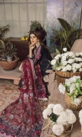 Pure organza appliquéd front on lawn Plan dyed back on lawn Embroidered appliqué back motif Embroidered appliqué front daman on organza Embroidered appliqué sleeve on lawn Embroidered hand printed sleeves on lawn fabric Embroidered appliqué Dupatta two borders on organza Hand printed Dupatta on pure organza 2.5MTR Hand printed dyed trouser on pima cotton 2.5MTR