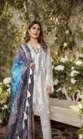 Embroidered Front on Lawn Embroidered Neckline Embroidered Sleeves Border on Pure Organza Dyed Sleeves Screen Printed Back of Shirt Pure Medium Silk Printed Dupatta - 2.5MTR Trouser Pima Cotton - 2.5MTR