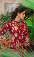 Embroidered Front (Lawn) Embroidered Front Border (Lawn) Embroidered Front & Back Border (Satin) Embroidered Sleeve (Lawn) Embroidered Neck Patti (Lawn) Embroidered Back (Lawn) Embroidered Dupatta (Woil) Trouser (Cotton) Trouser Patti (Organza)