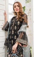 Embroidered Front Organza. Embroidered Front border. Embroidered Back Organza. Embroidered Back border. Embroidered SleevesOrganza. Embroidered Sleeves border. Embroidered dupatta Organza. Embroidered dupatta border Trouser Dyed grip.