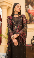 Embroidered Front Chiffon Handmade. Embroidered Back Chiffon. Embroidered Sleeves Chiffon Handmade. Embroidered Dupatta Chiffon. Embroidered Front Border. Embroidered Back + Sleeves Border. Embroidered Sleeves Shoulder Border. Trouser. Embroidered Trouser Border.