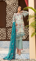 Embroidered Front Chiffon. Embroidered Back Chiffon. Embroidered Sleeves Chiffon. Embroidered Dupatta Chiffon Contrast. Embroidered Front + Back + Sleeves Border. Embroidered Trouser Border.