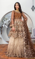 NET EMBROIDERED FRONT (1.45 YARDS) NET EMBROIDERED BACK (1.45 YARDS) ORGANZA EMBROIDERED BACK BORDER PATCH (1.45 YARD) ORGANZA EMBROIDERED WITH HANDMADE NECKLINE PATCH (1 PIECE) NET EMBROIDERED SLEEVES (0.60 YARDS) NET EMBROIDERED DUPATTA (2.50 YARDS) NET EMBROIDERED LEHNGA (3 YARDS) JAMAWAAR LEHNGA INNER (2.50 YARDS)