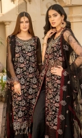 Embroidered Front Chiffon. Embroidered Front Border Embroidered neckline hand work Embroidered Back Chiffon. Embroidered Back border. Embroidered Sleeves Chiffon. Embroidered Sleeves border. Embroidered Dupatta net. Trouser Dyed grip.