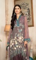 CHIFFON EMBROIDERED FRONT (1YARD) ORGANZA EMBROIDERED FRONT BORDER PATCH (1 YARD) CHIFFON EMBROIDERED BACK (1 YARD) ORGANZA EMBROIDERED BACK BORDER PATCH (1 YARD) CHIFFON EMBROIDERED SLEEVES (0.60YARD) NER EMBROIDERED DUPATTA WITH HAND MADE PEARLS (2.50 YARDS) ORGANZA EMBROIDERED PALLU PATCH WITH HAND MADE PEARLS 1 PIECE DYED GRIP RAW-SILK TROUSER (2.50 YARDS) ORGaAZA EMBROIDERED TROUSER PATCH (1 YARD)