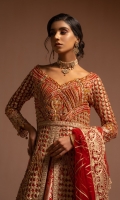 EMBROIDERED NET HANDMADE FRONT SLEEVES AND BODY EMBROIDERED NET BACK, BACK BODY AND DUPATTA EMBROIDERED HANDMADE FRONT DAMAN EMBROIDERED BACK DAMAN EMBROIDERED FRONT PATTI JAMAWAR INNER