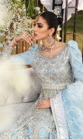 Embroidered net handmade front left kali, right kali, sleeves & bodies  Embroidered net back & back bodice  Embroidered organza handmade front daman patch  Embroidered organza back daman patch  Embroidered net dupatta with embroidered jamawar & organza Patti patch Grip trouser