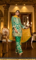 Chiffon Embroidered Front, Back, Sleeves, Dupata, Embroidered Front, Back Daman Patch, Embroidered Trouser and Accessories.