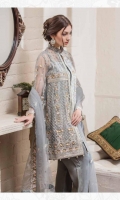 Embroidered Net Front, Back, Sleeves Trouser Patti, Inner Lining. Embroidered Net Dupatta, Embroidered Grip Trouser. Accessories