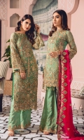 EMBROIDERED CHIFFON FRONT BACK AND SLEEVES EMBROIDERED FRONT BACK DAMAN PATCH EMBROIDERED CHIFFON DUPPATA EMBROIDERED GRIP TROSER AND ACCESSORIES