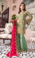 EMBROIDERED CHIFFON FRONT BACK AND SLEEVES EMBROIDERED FRONT BACK DAMAN PATCH EMBROIDERED CHIFFON DUPPATA EMBROIDERED GRIP TROSER AND ACCESSORIES