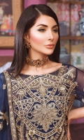 EMBROIDED CHIFFON FRONT, BACK AND SLEEVES. EMBROIDED CHIFFON DUPATTA EMBROIDED DAMAN PATCH. JAMAWAR TROUSER AND ACCESSORIES.