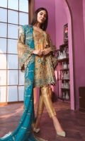 EMBROIDED HANDMADE MESORI FRONT AND SLEEVES. HANDMADE MESORI BODY. EMBROIDED MESORI BACK. EMBROIDED HANDMADE FRONT AND SLEEVES PATCH. EMBROIDED FRONT PATTI. EMBROIDED CHIFFON DUPATA JAMAWAR TROUSER AND ACCESSORIES.
