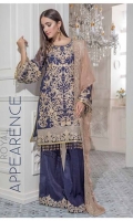 Chiffon Embroidered Front , Back , Sleeves , Front & Back Embroidered Daman Patch , Chiffon Embroidered Dupatta , Embroidered Trouser & Accessories Chiffon Embroidered Front , Back , Sleeves , Front & Back Embroidered Daman Patch , Chiffon Embroidered Dupatta , Embroidered Trouser & Accessories