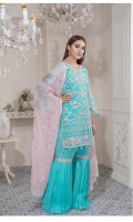 Chiffon Embroidered Front , Back , Sleeves , Front & Back Embroidered Daman Patch , Chiffon Embroidered Dupatta , Trouser Patti Patch , Grip Trouser & Accessories