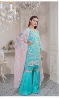 Chiffon Embroidered Front , Back , Sleeves , Front & Back Embroidered Daman Patch , Chiffon Embroidered Dupatta , Trouser Patti Patch , Grip Trouser & Accessories Chiffon Embroidered Front , Back , Sleeves , Front & Back Embroidered Daman Patch , Chiffon Embroidered Dupatta , Trouser Patti Patch , Grip Trouser & Accessories