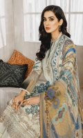 Formal Dress with Hand Embroidered: Lawn Body (Front, Back & Sleeves), Embroidered Organza Patti Patch (Front & Back). Paired with Digital Print Chiffon Dupatta and Cotton Trouser.