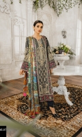 Formal Dress with Hand Embroidered: Lawn Body(Front, Back & Sleeves), Embroidered Organza Daman Patch (Front & Back), Embroidered Organza Sleeves Patti Patch and Back Motif. Paired with Digital Print Silk Dupatta and Cotton Trouser.