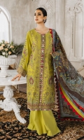 Formal Dress with Embroidered: Lawn Body (Front, Back & Sleeves). Paired with Digital Print Silk Dupatta and Cotton Trouser.