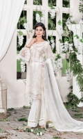 Embroidered pure chiffon front+back+sleeves Embroidered pure chiffon duppata Embroidered daman patti, Grip embroidered trouser+lining Accessories