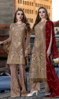 EMBROIDERED CHIFFON FRONT BACK AND SLEEVES EMBROIDERED DUPPATA EMBROIDERED FRONT BACK DAMAN PATCH EMBROIDERED GRIP TROUSER AND ACCESSORIES