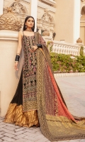 EMBROIDERED CHIFFON FRONT BACK AND SLEEVES EMBROIDERED JAMAWAR FRONT BACK PATTI EMBROIDERED ORGANZA DUPATTA WITH ORGANZA AND JAMAWAR PATCH GRIP SHARAH-RAH WITH MESORI PATCH