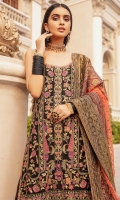 EMBROIDERED CHIFFON FRONT BACK AND SLEEVES EMBROIDERED JAMAWAR FRONT BACK PATTI EMBROIDERED ORGANZA DUPATTA WITH ORGANZA AND JAMAWAR PATCH GRIP SHARAH-RAH WITH MESORI PATCH
