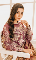 EMBROIDERED ORGANZA FRONT AND SLEEVES EMBROIDERED NECK PATTI PATCHS ORGANZA BACK EMBROIDERED ORGANZA FRONT AND BACK SLEEVES AND TROUSER PATTI PATCHES JACQUARD DUPATTA GRIP TROUSERS