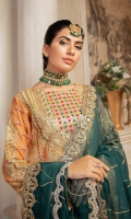 EMBROIDERED MESORI FRONT, BACK & SLEEVES EMBROIDERED DAMAN PATCH EMBROIDERED SLEEVES PATTI EMBROIDERED CHIFFON DUPATTA EMBROIDERED GRIP TROUSER