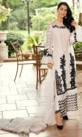 A rhapsody of black and white merges effortlessly with incandescent floral embroideries. Embellished meticulously with crystalline ornamental patterns with luxurious trim and intricate embellishments that add phenus with shimmery glamour.  Fabric: 100% Premium Cotton Net and premium organza made to the highest standards of quality synonymous to Nilofer Shahid.